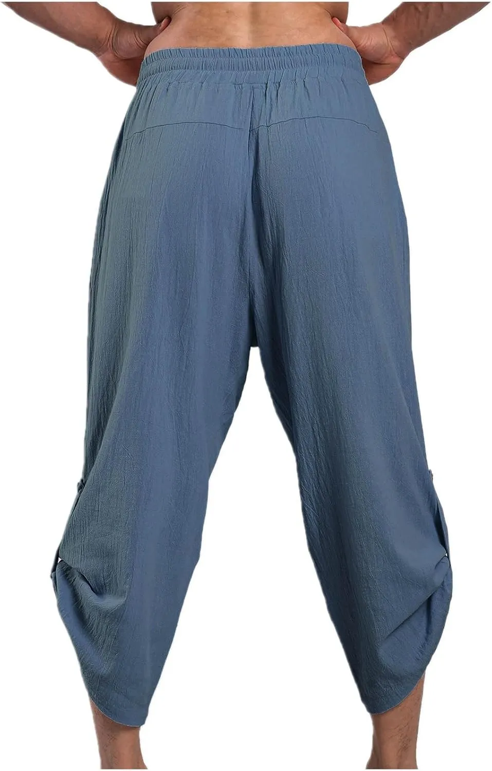 Mens Cotton Linen Drawstring Elastic Waist Casual Jogger Yoga Pants Slim Fit Lounge Cropped Pants Workout Pants