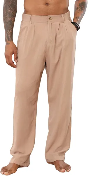 Mens Cotton Linen Pants Elastic Drawstring Waist Trouser Casual Loose Fit Yoga Beach Pants