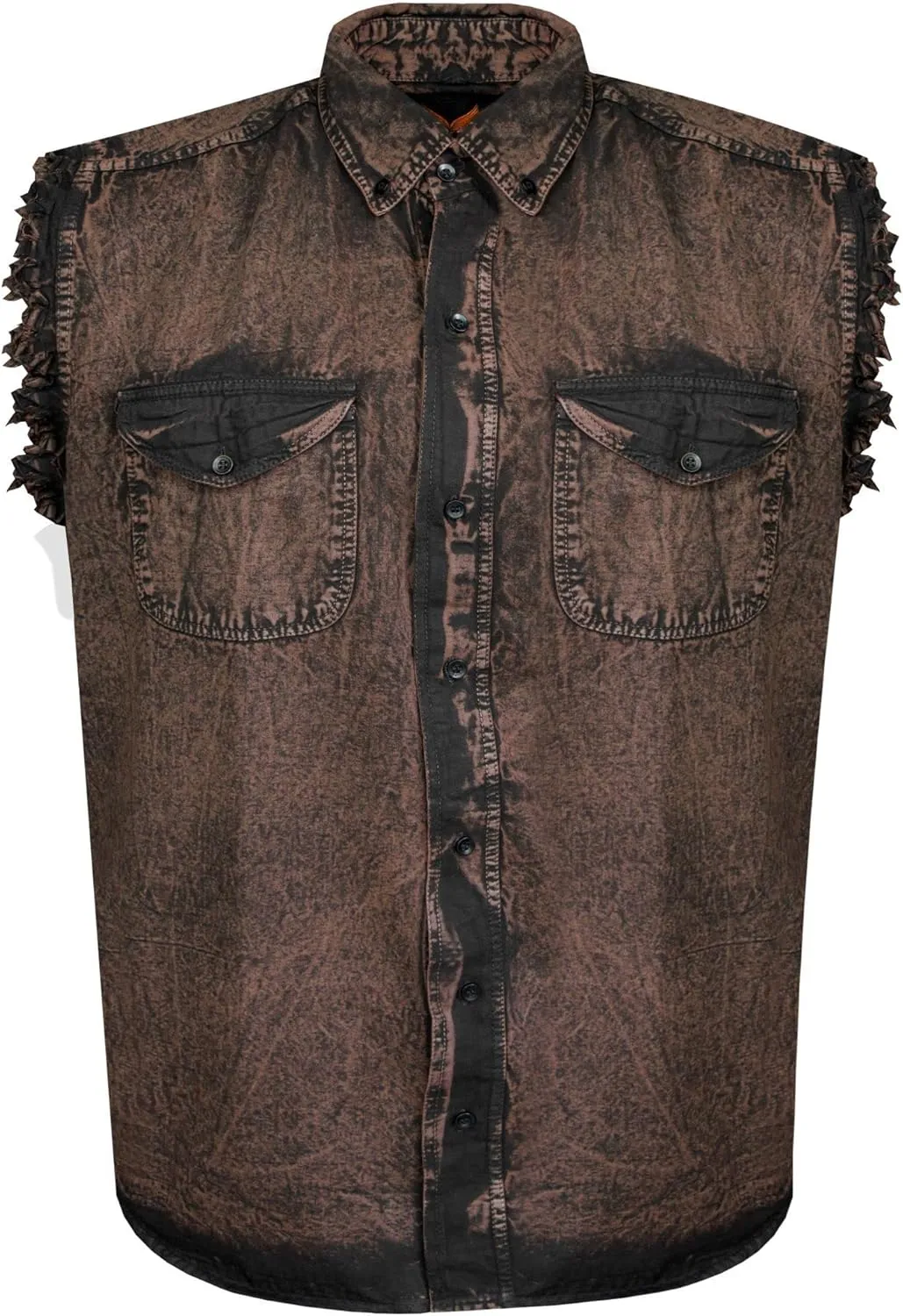 Mens Cotton Stonewash Button Sleeveless Cut Off Shirt Frayed Sleeves 8 Colors