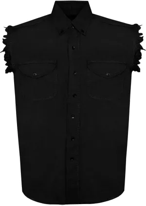 Mens Cotton Stonewash Button Sleeveless Cut Off Shirt Frayed Sleeves 8 Colors