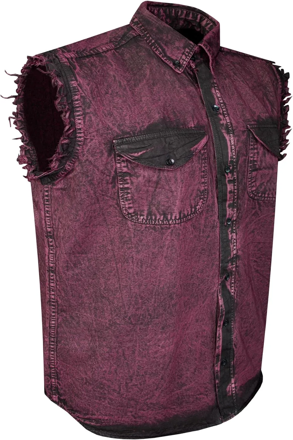Mens Cotton Stonewash Button Sleeveless Cut Off Shirt Frayed Sleeves 8 Colors