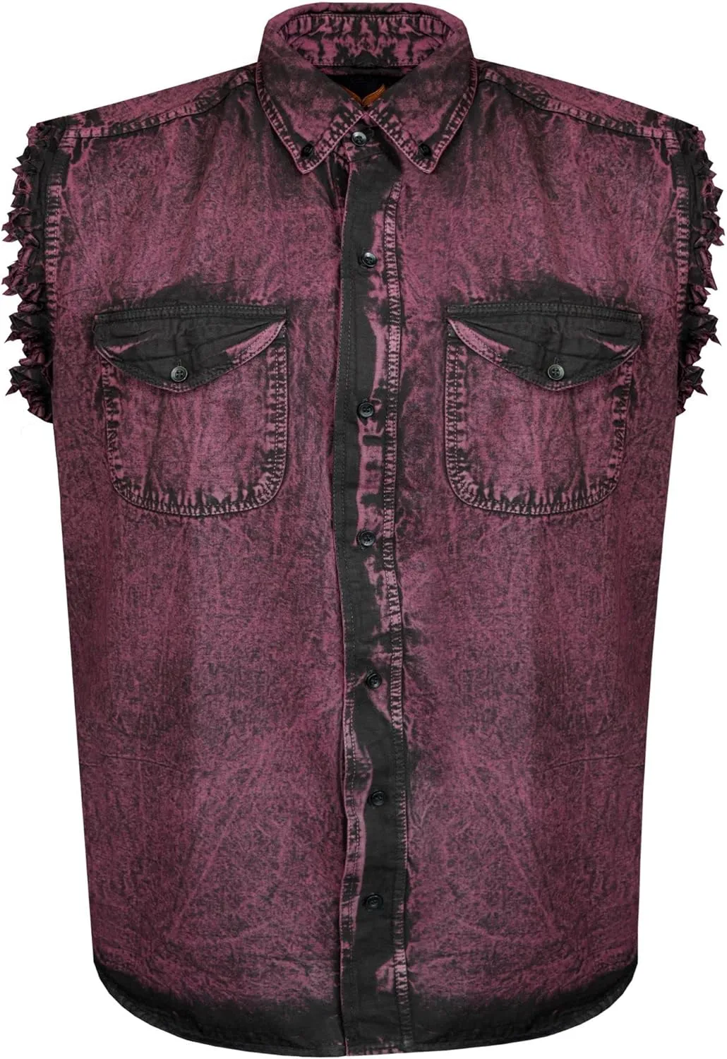 Mens Cotton Stonewash Button Sleeveless Cut Off Shirt Frayed Sleeves 8 Colors