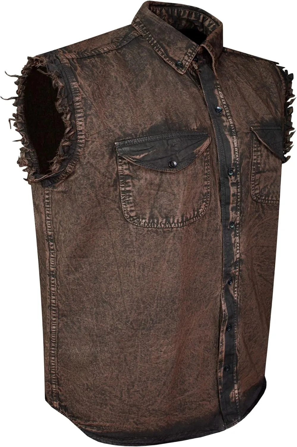 Mens Cotton Stonewash Button Sleeveless Cut Off Shirt Frayed Sleeves 8 Colors