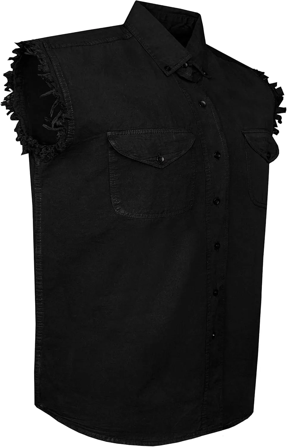 Mens Cotton Stonewash Button Sleeveless Cut Off Shirt Frayed Sleeves 8 Colors