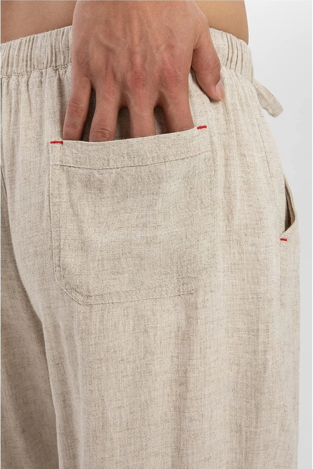 Men's Drawstring Loose Linen Beach Pants Lightweight Elastic Waist Yoga Lounge Cotton Trousers Pajamas