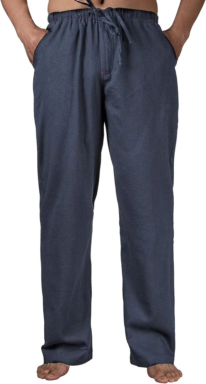 Men's Drawstring Loose Linen Beach Pants Lightweight Elastic Waist Yoga Lounge Cotton Trousers Pajamas