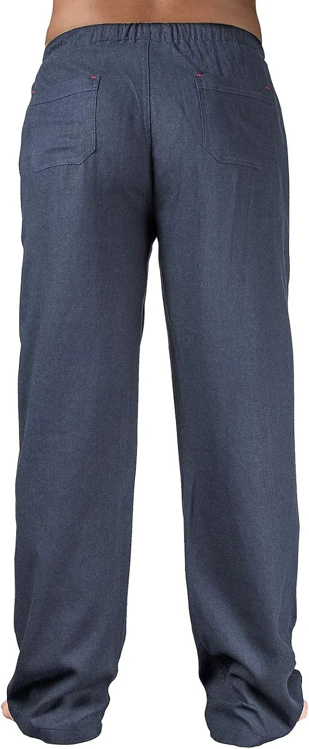 Men's Drawstring Loose Linen Beach Pants Lightweight Elastic Waist Yoga Lounge Cotton Trousers Pajamas