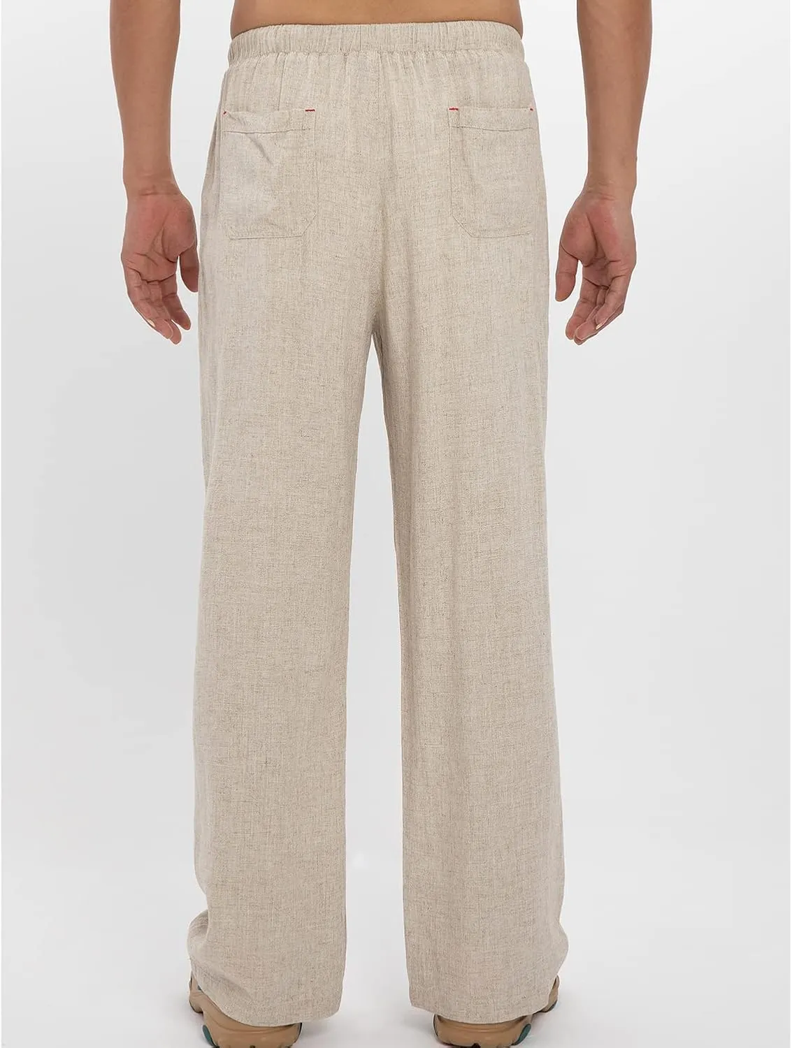Men's Drawstring Loose Linen Beach Pants Lightweight Elastic Waist Yoga Lounge Cotton Trousers Pajamas