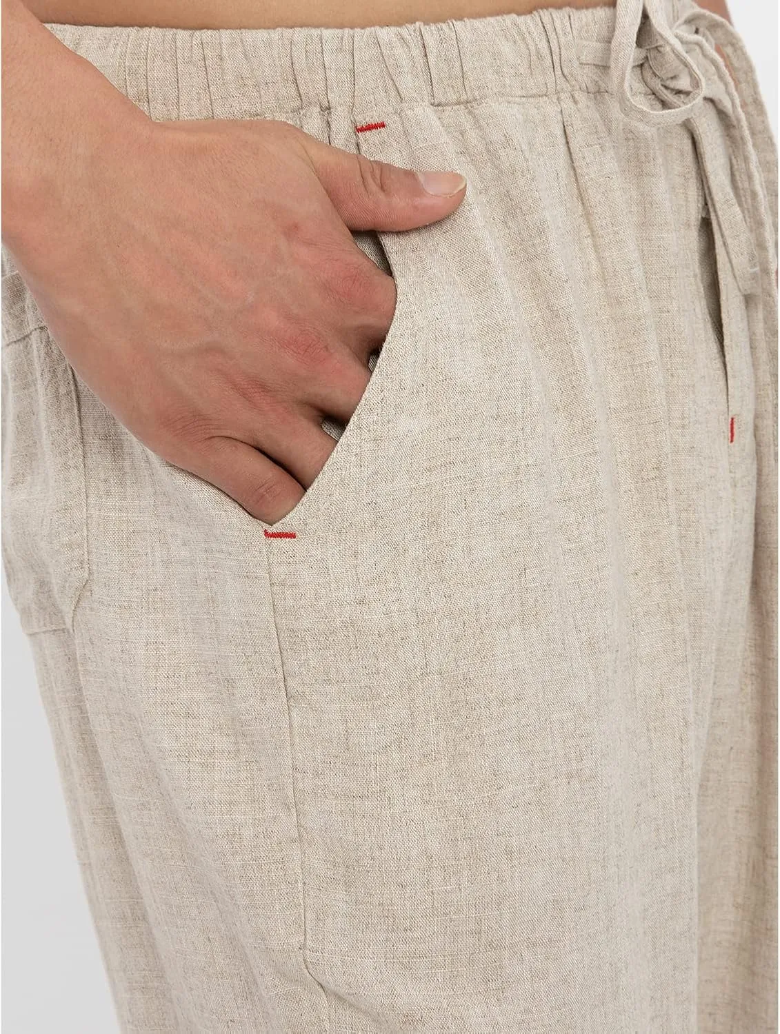 Men's Drawstring Loose Linen Beach Pants Lightweight Elastic Waist Yoga Lounge Cotton Trousers Pajamas