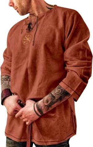 Men's Fashion Cotton Linen Shirt Long Sleeve Solid Color Ethnic Beach Yoga Top