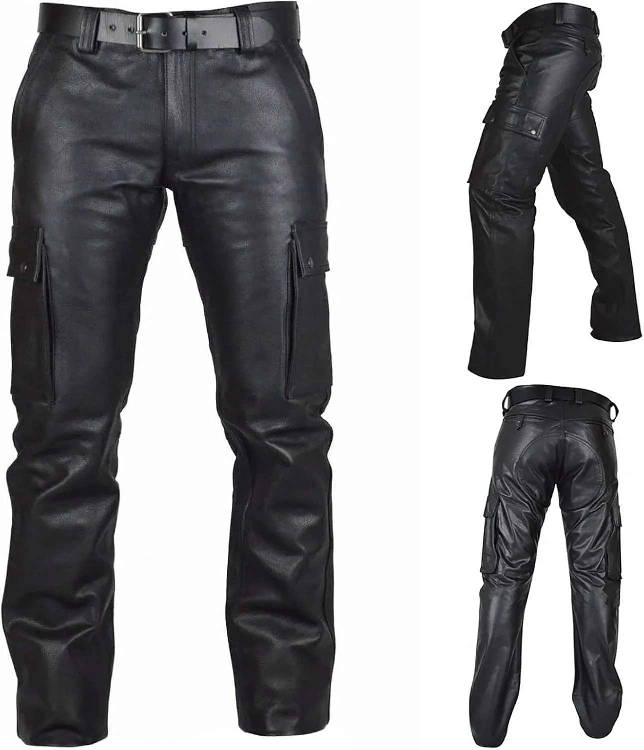 Mens Faux Leather Pants Slim Fit Skinny Stretch Leather Hip Hop Goth Pants Gothic Steampunk Trousers for Men Fall Winter