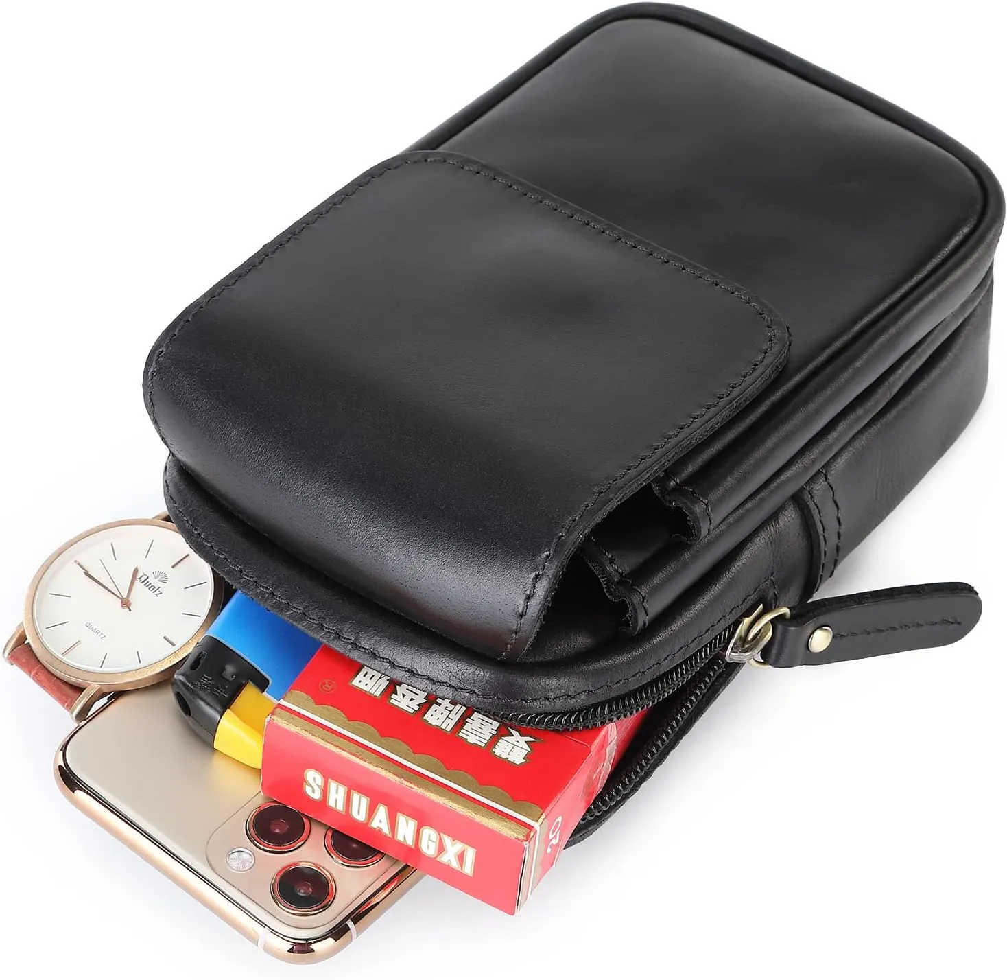 Mens Genuine Leather Belt Bag, Travel Passport Wallet Cell Phone Shoulder Holster Small Messenger Bag Waist Pack