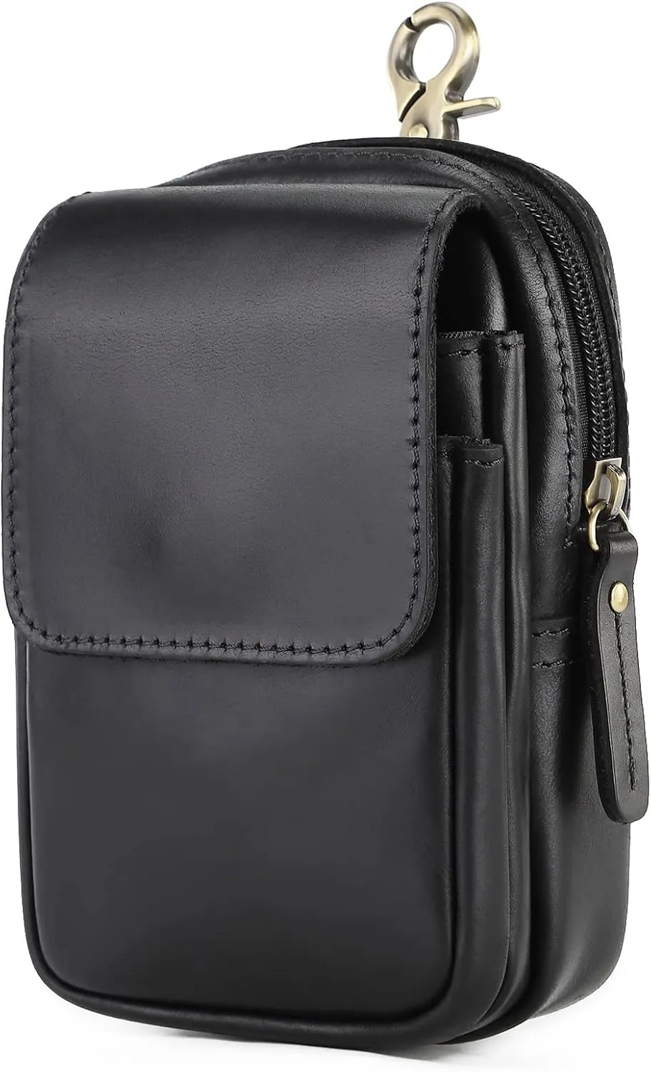 Mens Genuine Leather Belt Bag, Travel Passport Wallet Cell Phone Shoulder Holster Small Messenger Bag Waist Pack