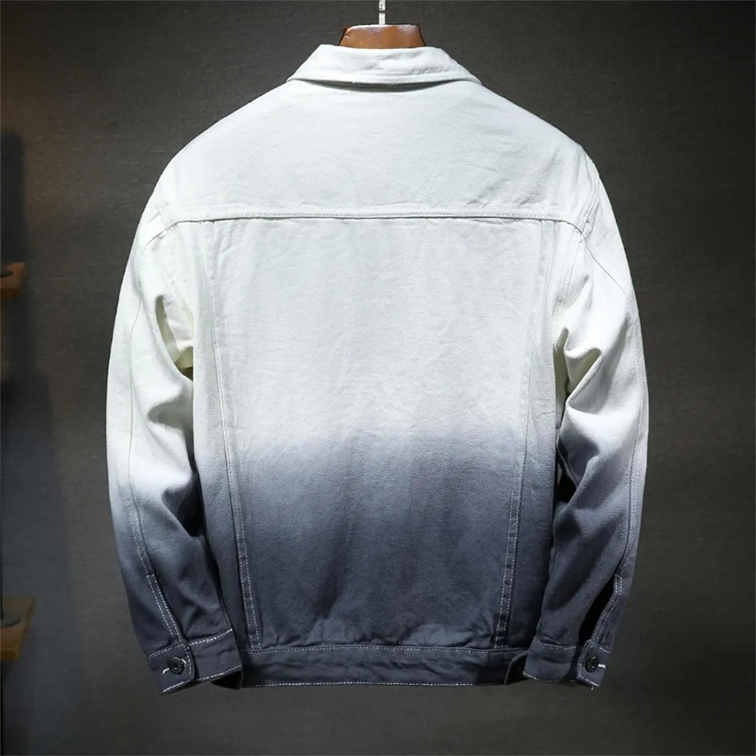 Men's Gradient Ripped Denim Jacket Single-Breasted Washed Aviator Trucker Jacket