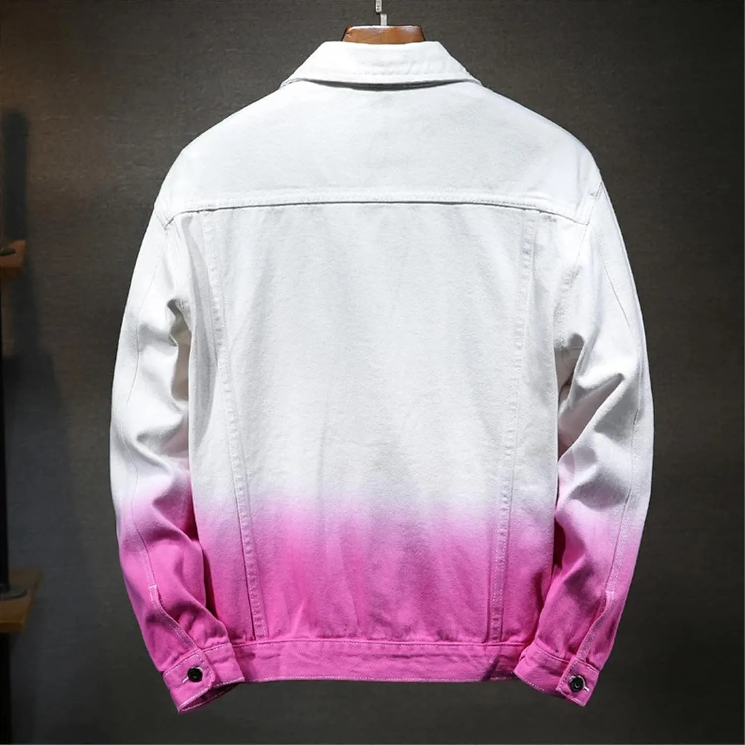 Men's Gradient Ripped Denim Jacket Single-Breasted Washed Aviator Trucker Jacket