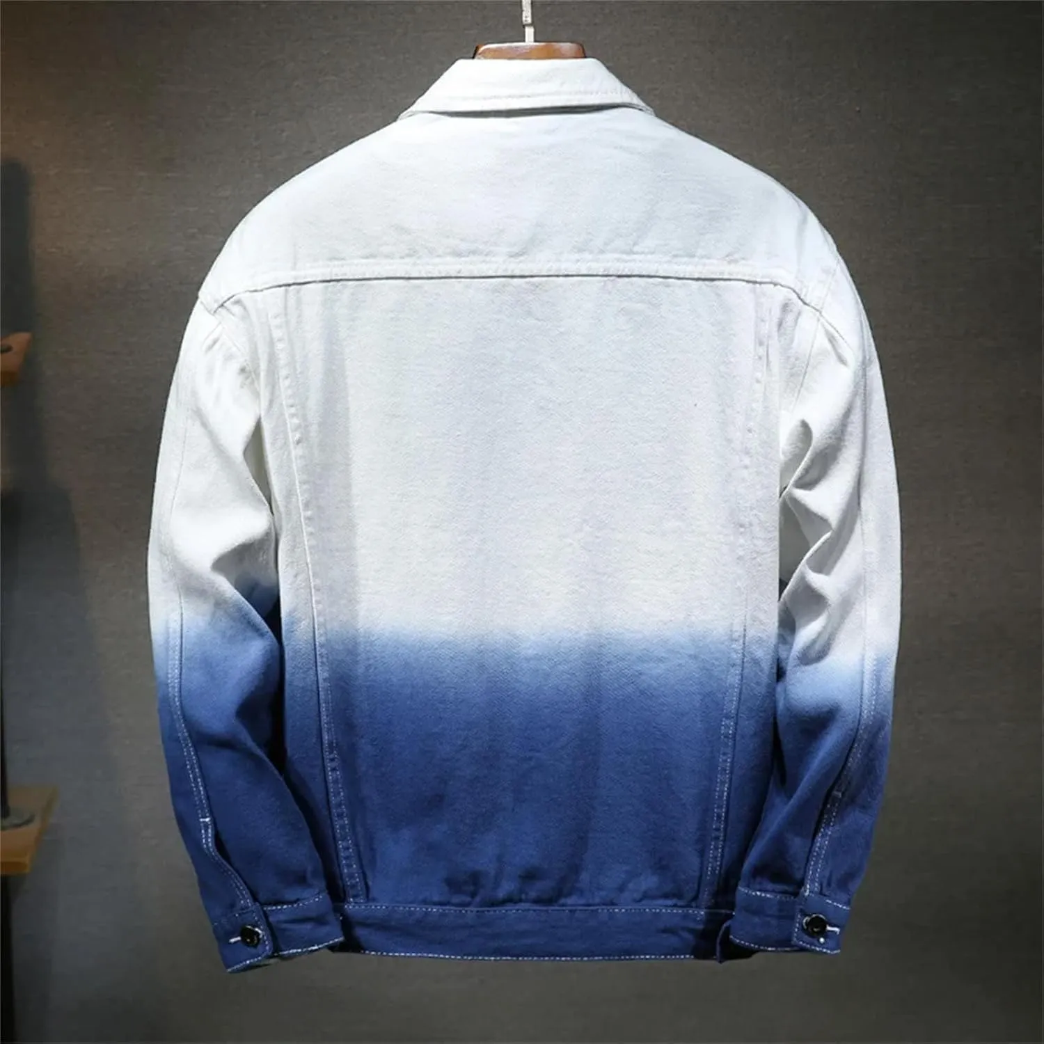 Men's Gradient Ripped Denim Jacket Single-Breasted Washed Aviator Trucker Jacket