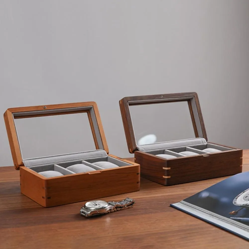 Mens Jewellery Box Watch Box, Men's Watch Display Collection Box, for Loved Ones, Fathers, Grandfathers, Watch Box for Storage and Display with Glass Top(Black Walnut Wood) Watch Gift
