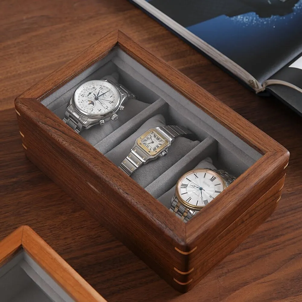 Mens Jewellery Box Watch Box, Men's Watch Display Collection Box, for Loved Ones, Fathers, Grandfathers, Watch Box for Storage and Display with Glass Top(Black Walnut Wood) Watch Gift