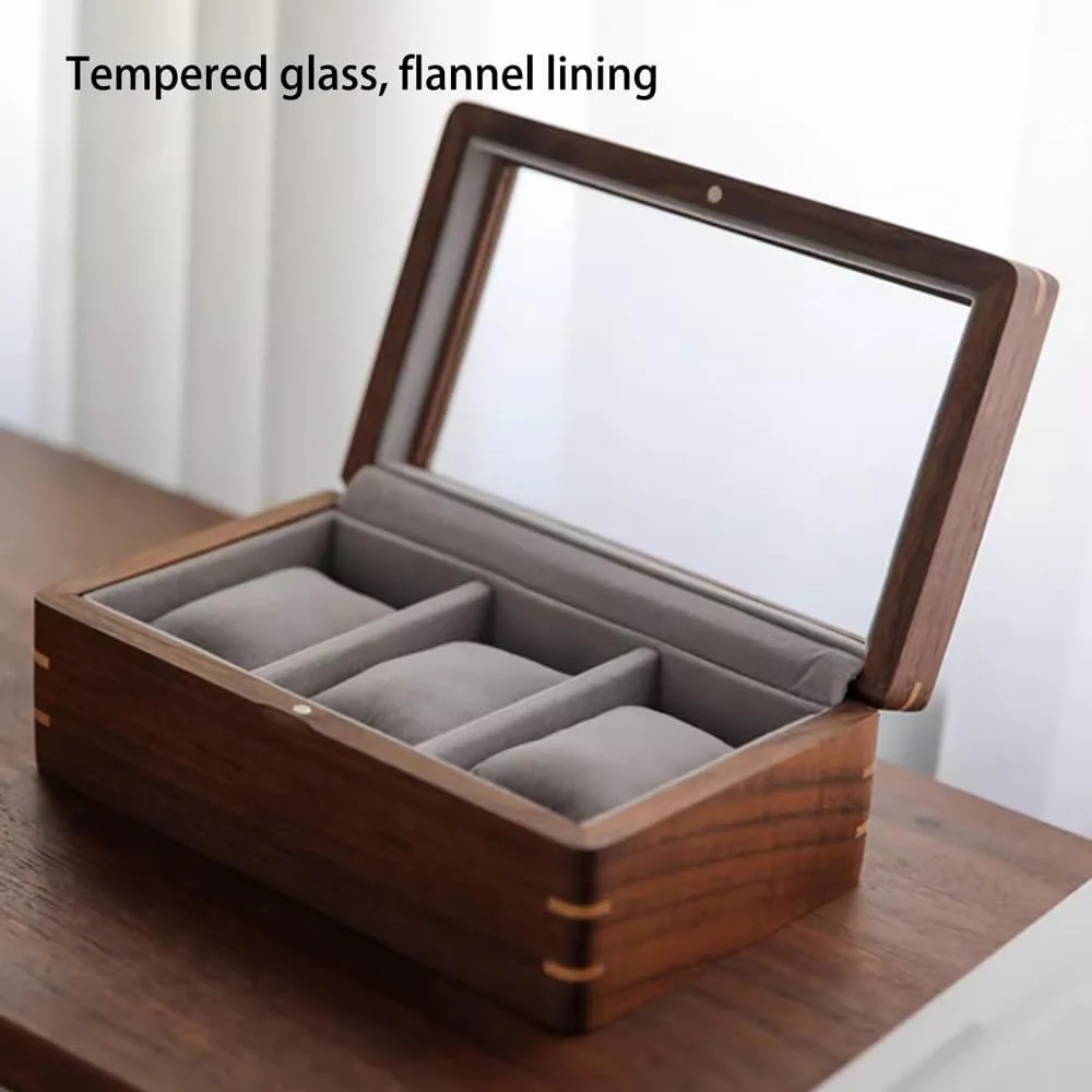 Mens Jewellery Box Watch Box, Men's Watch Display Collection Box, for Loved Ones, Fathers, Grandfathers, Watch Box for Storage and Display with Glass Top(Black Walnut Wood) Watch Gift