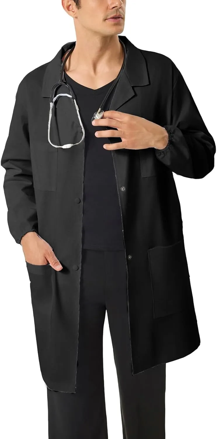 Men's Lab Coats Snap Closure 4 Pockets Elastic Cuffs Professional Medicas Long Sleeve Labcoats Scientist College
