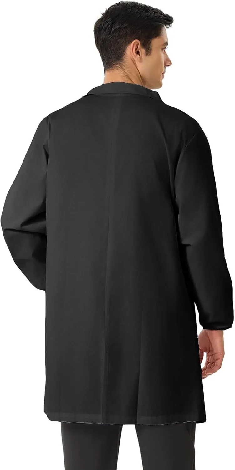 Men's Lab Coats Snap Closure 4 Pockets Elastic Cuffs Professional Medicas Long Sleeve Labcoats Scientist College