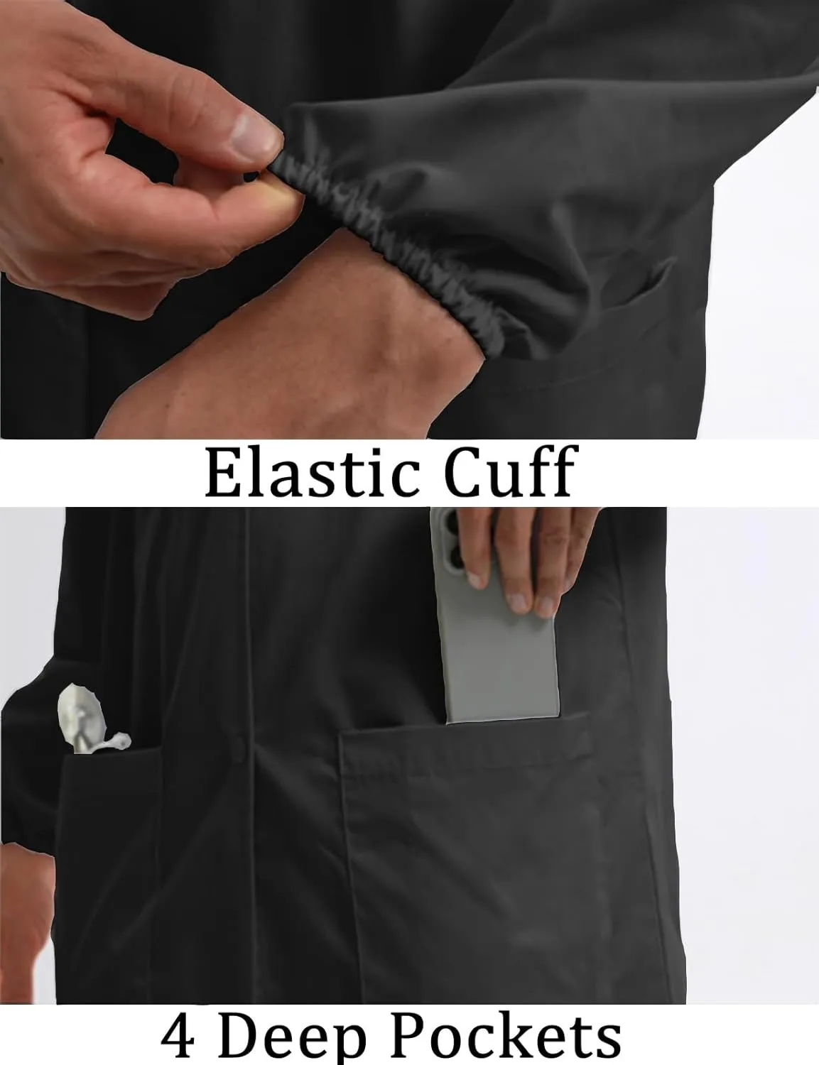 Men's Lab Coats Snap Closure 4 Pockets Elastic Cuffs Professional Medicas Long Sleeve Labcoats Scientist College