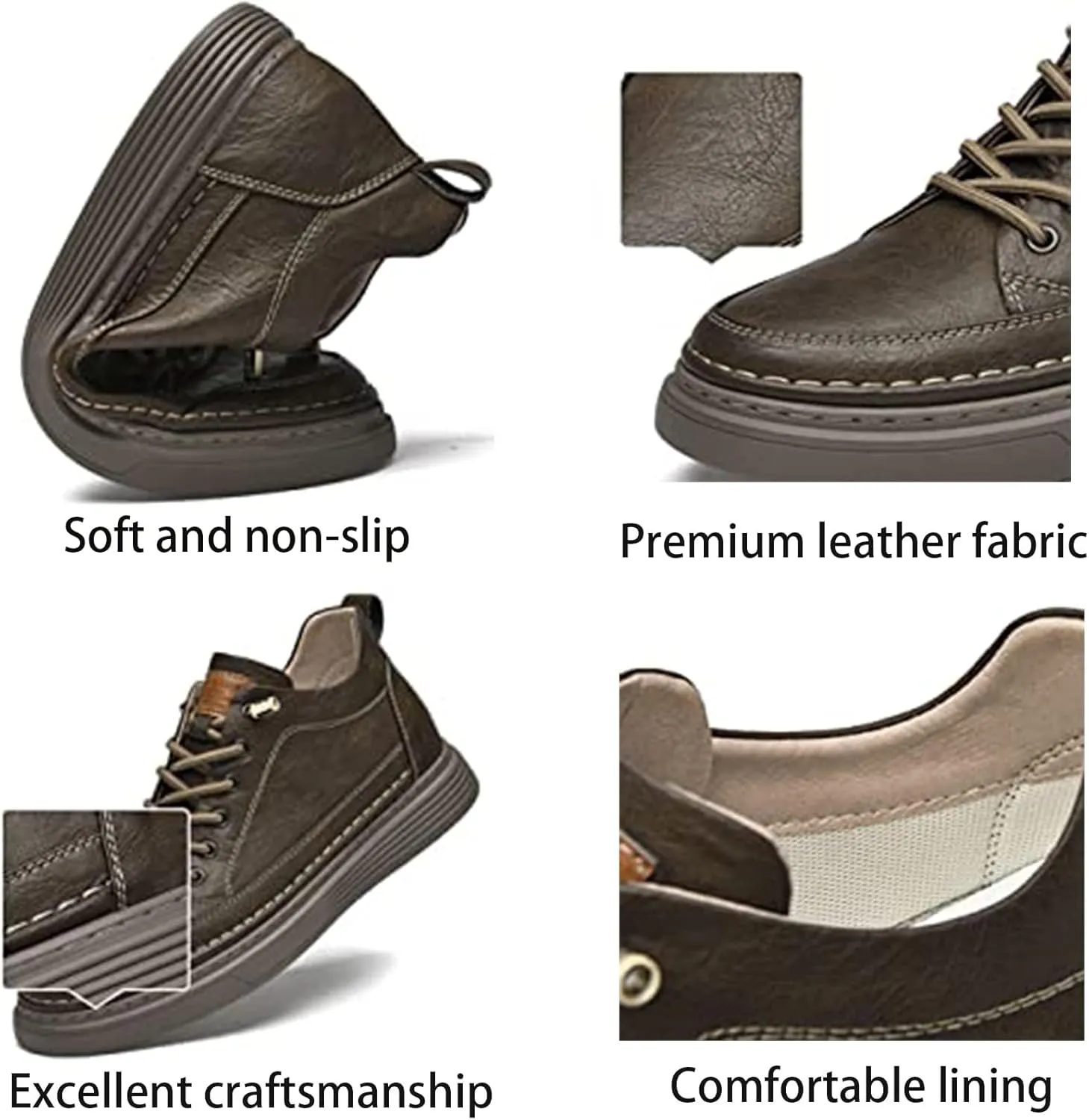 Men's Leather Casual Oxfords Shoes,Invisible Height Increasing Non-Slip Softsole Lace-Up Fashion Sneaker Dress Shoes