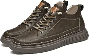 Men's Leather Casual Oxfords Shoes,Invisible Height Increasing Non-Slip Softsole Lace-Up Fashion Sneaker Dress Shoes