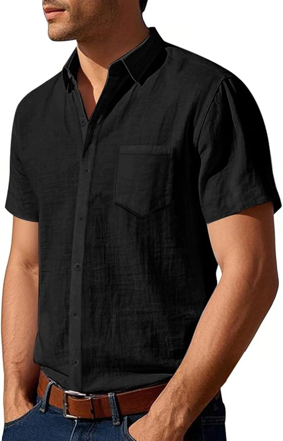 Men's Linen Shirts Short Sleeve Button Down Shirts Casual Summer Beach Linen Shirt Holiday Wedding Hawaiian Shirt