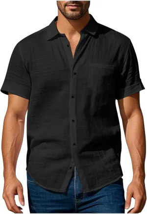 Men's Linen Shirts Short Sleeve Button Down Shirts Casual Summer Beach Linen Shirt Holiday Wedding Hawaiian Shirt