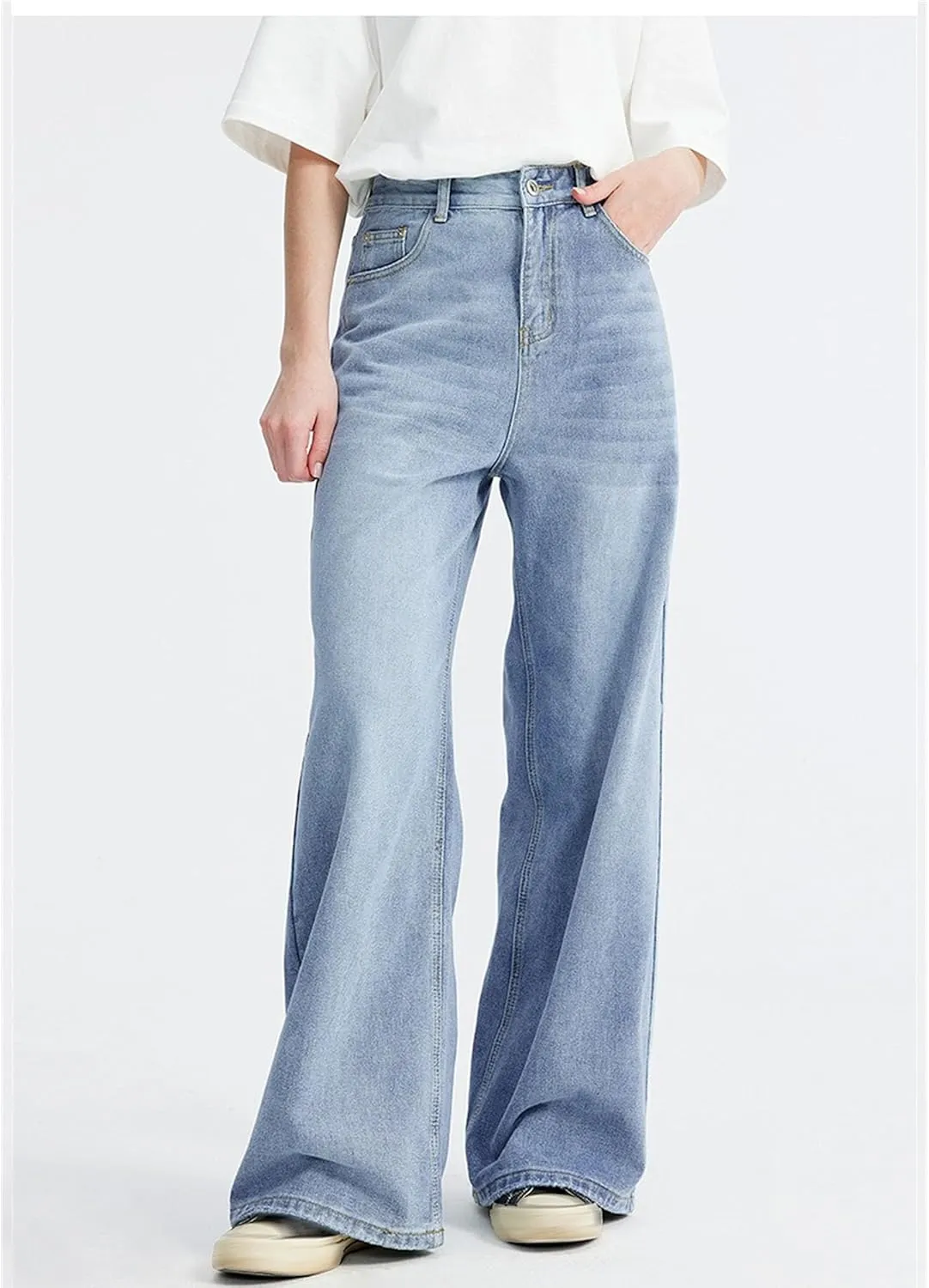 Men's Loose Hip Hop Jeans Straight Retro Relaxed Fit Denim Pants Classic Vintage Plain Washed Baggy Jean