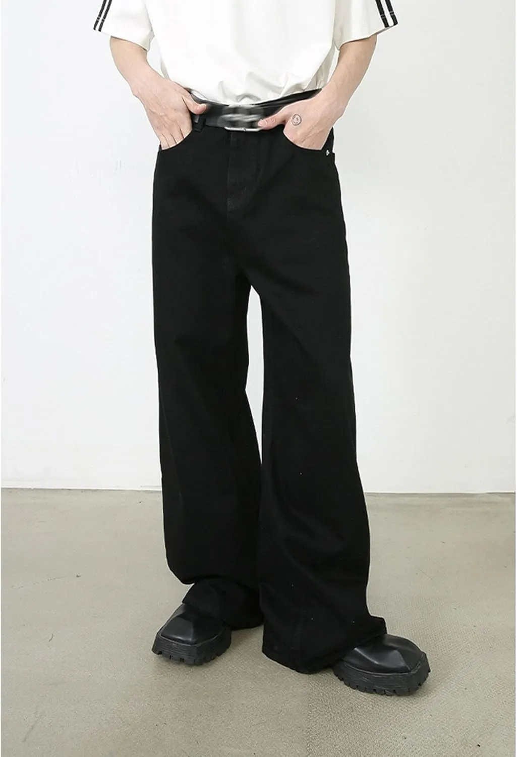 Men's Loose Hip Hop Jeans Straight Retro Relaxed Fit Denim Pants Classic Vintage Plain Washed Baggy Jean