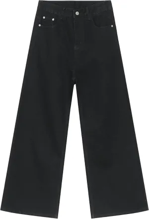 Men's Loose Hip Hop Jeans Straight Retro Relaxed Fit Denim Pants Classic Vintage Plain Washed Baggy Jean