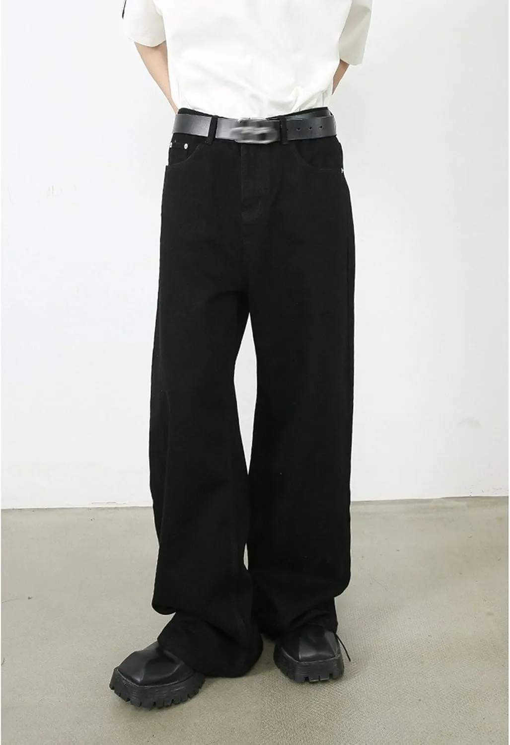 Men's Loose Hip Hop Jeans Straight Retro Relaxed Fit Denim Pants Classic Vintage Plain Washed Baggy Jean