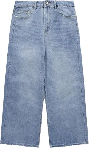 Men's Loose Hip Hop Jeans Straight Retro Relaxed Fit Denim Pants Classic Vintage Plain Washed Baggy Jean