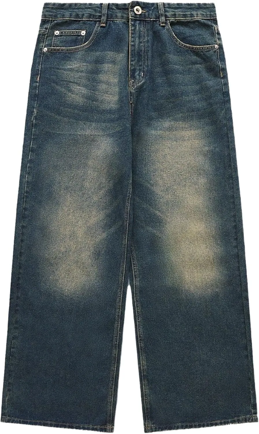 Men's Loose Hip Hop Jeans Straight Retro Relaxed Fit Denim Pants Classic Vintage Plain Washed Baggy Jean