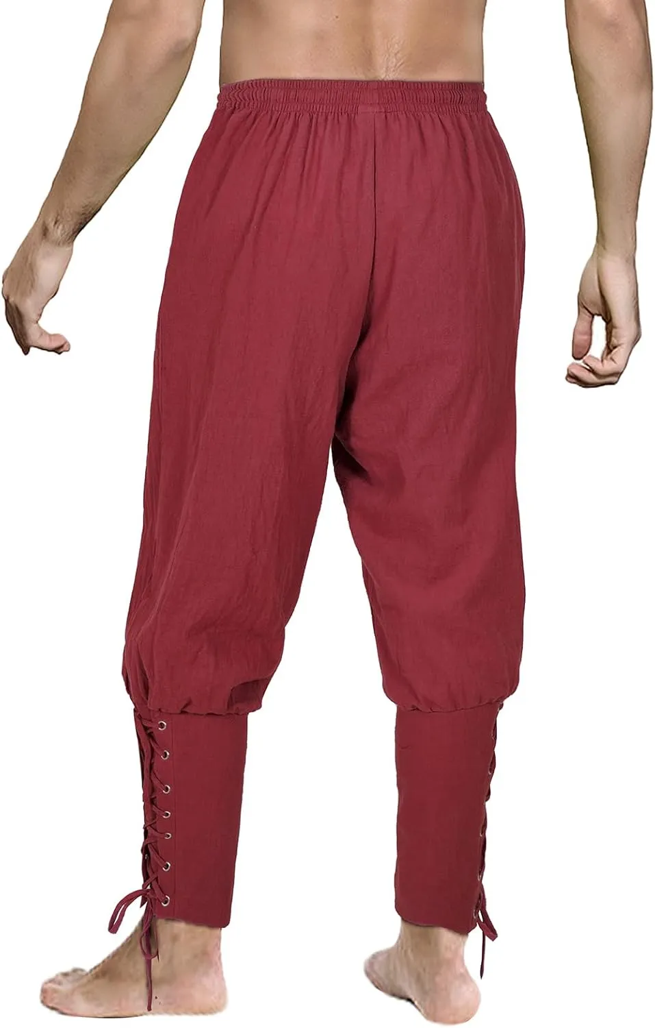 Men's Pirate Pants Renaissance Medieval Viking Pants Linen Ankle Banded Trousers Halloween Costume