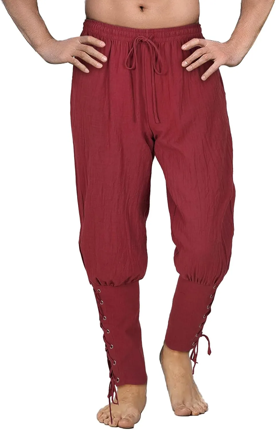 Men's Pirate Pants Renaissance Medieval Viking Pants Linen Ankle Banded Trousers Halloween Costume