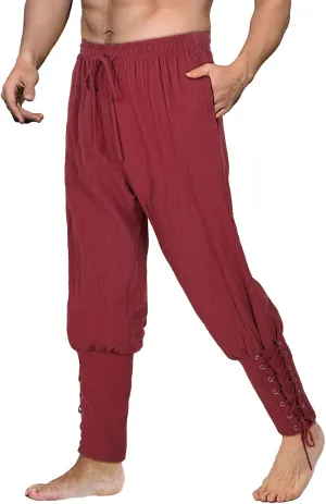 Men's Pirate Pants Renaissance Medieval Viking Pants Linen Ankle Banded Trousers Halloween Costume