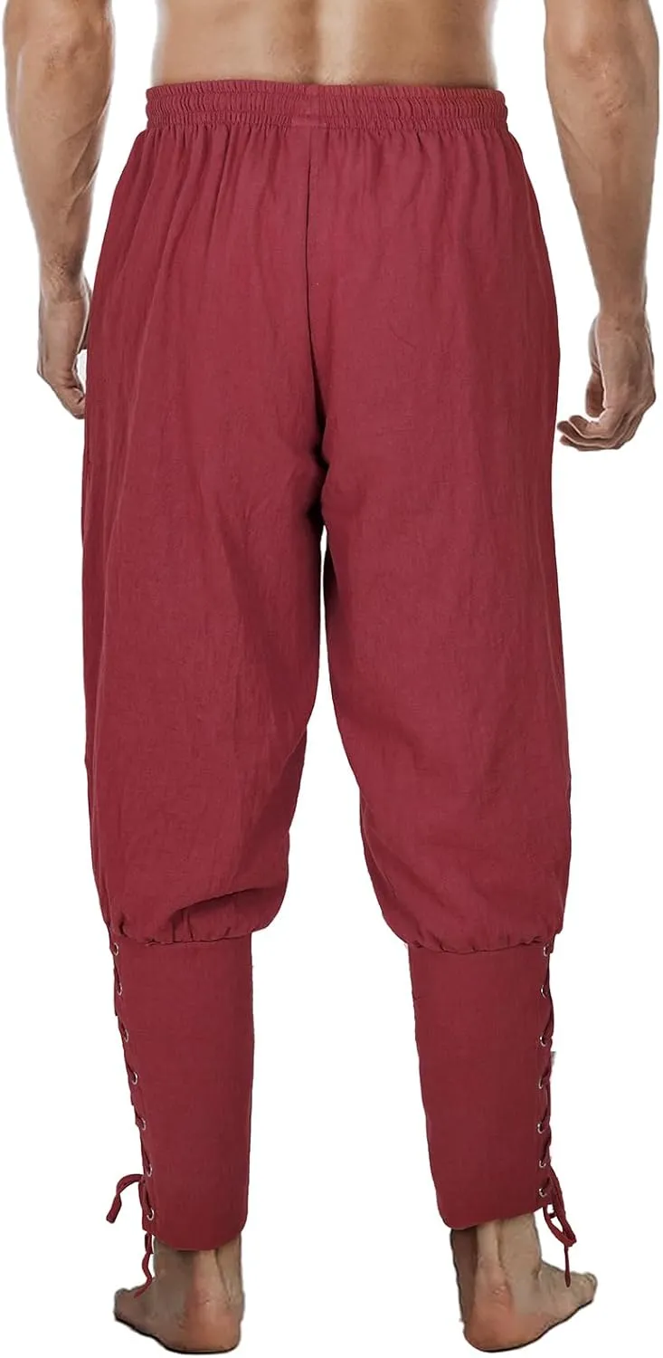 Men's Pirate Pants Renaissance Medieval Viking Pants Linen Ankle Banded Trousers Halloween Costume