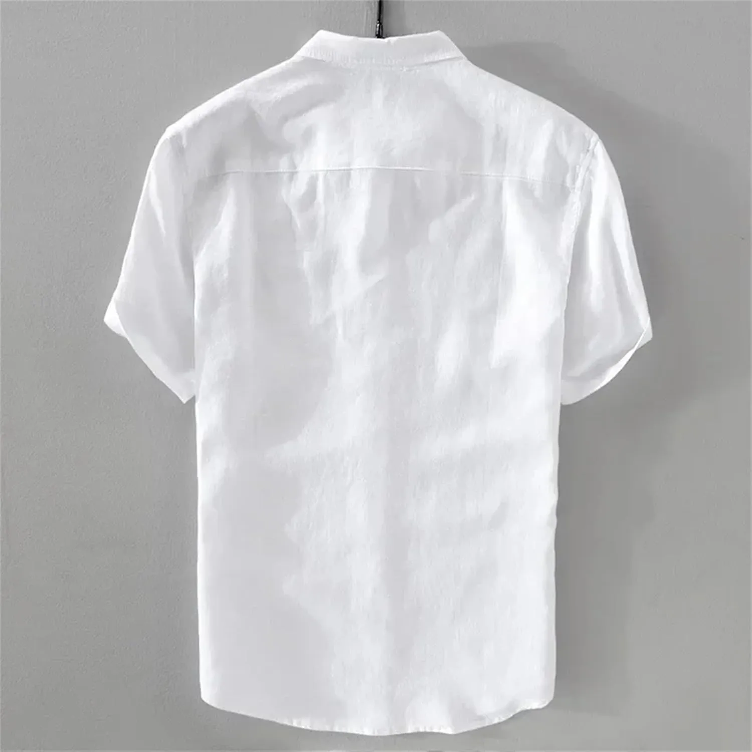 Men’s Pure Linen Short Sleeve Shirt for Men Casual Half Sleeve Cotton Linen Fabric White Color Men's Wear Top