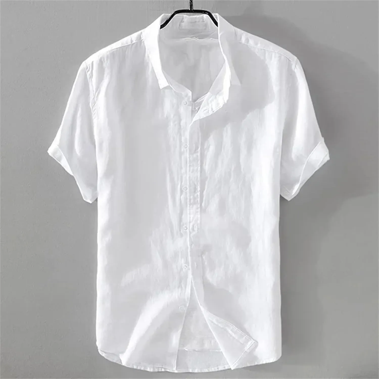 Men’s Pure Linen Short Sleeve Shirt for Men Casual Half Sleeve Cotton Linen Fabric White Color Men's Wear Top