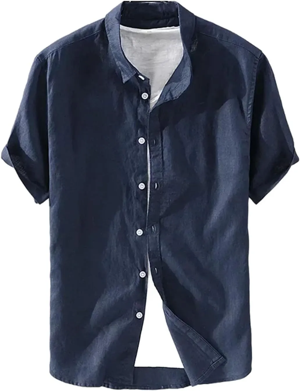 Men’s Pure Linen Short Sleeve Shirt for Men Casual Half Sleeve Cotton Linen Fabric White Color Men's Wear Top