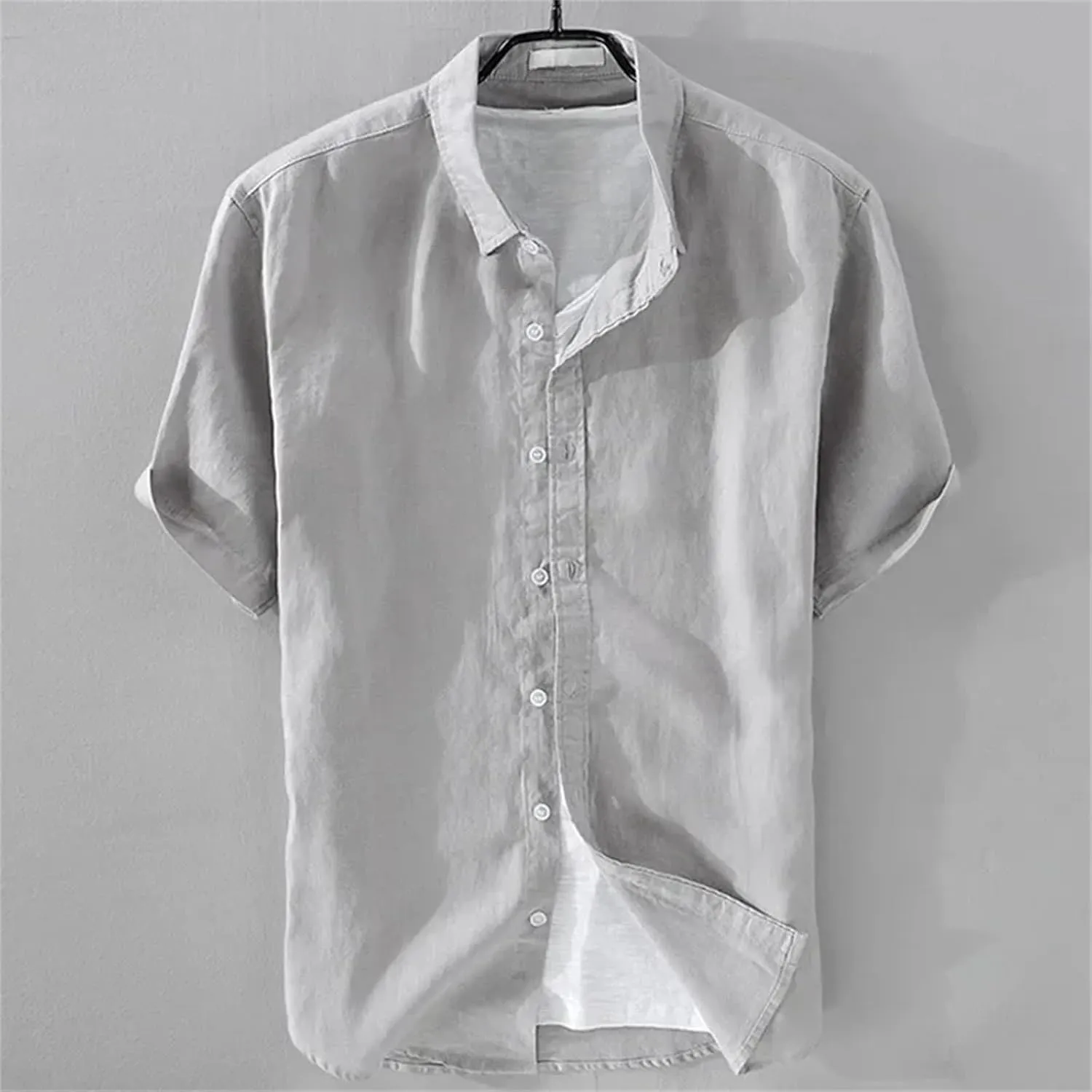 Men’s Pure Linen Short Sleeve Shirt for Men Casual Half Sleeve Cotton Linen Fabric White Color Men's Wear Top