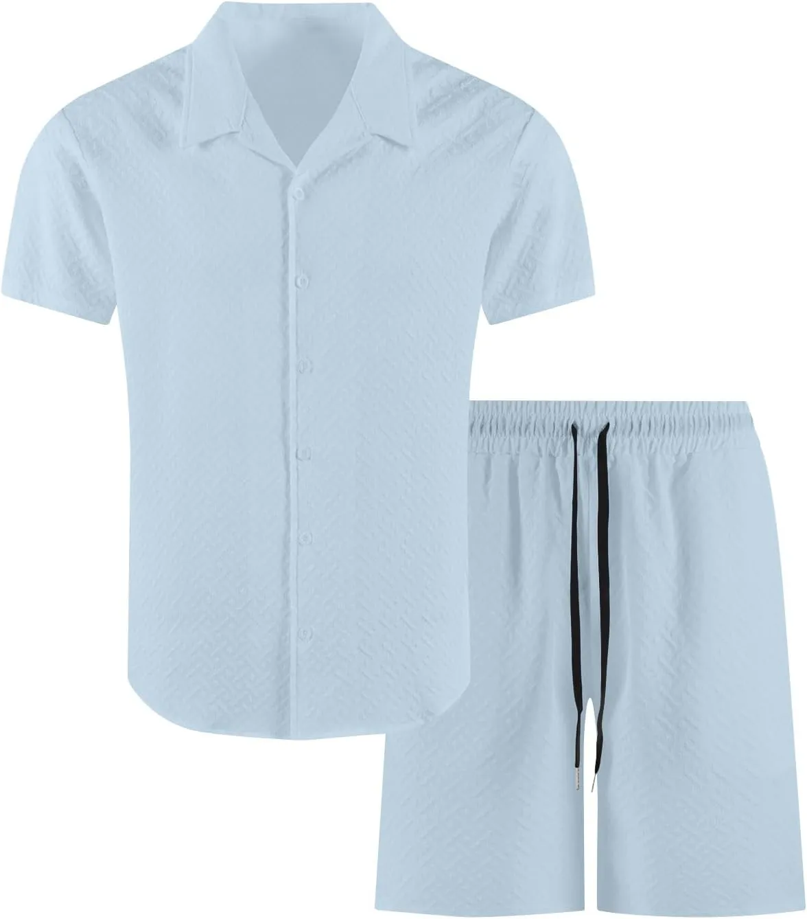 Men's Short Sets Outfits 2 Piece Summer Tracksuit Men Stylish Textured Holiday Suits Button down Shirts and Shorts