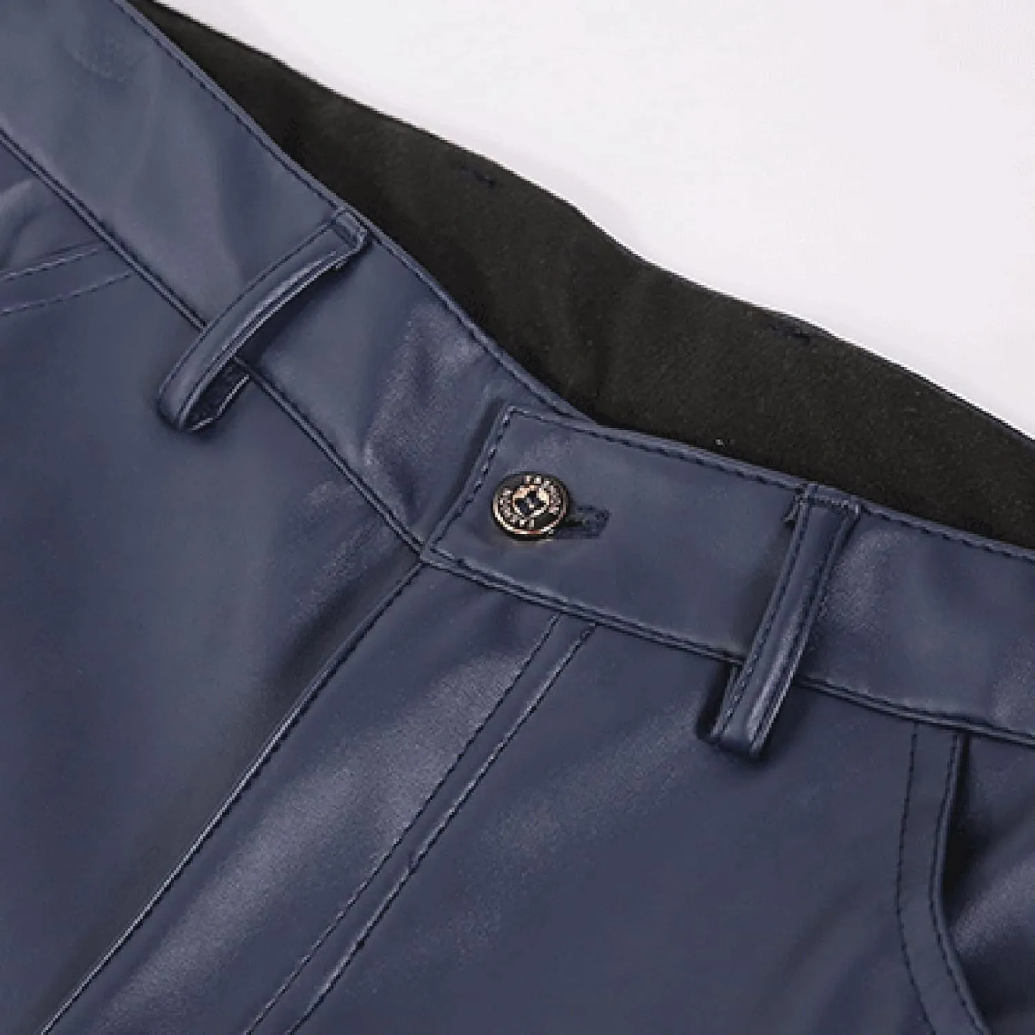 Mens Slim Fitting Leather Pants Leggings Tight Elastic Trend Motorcycle Leather Pants Moccasins