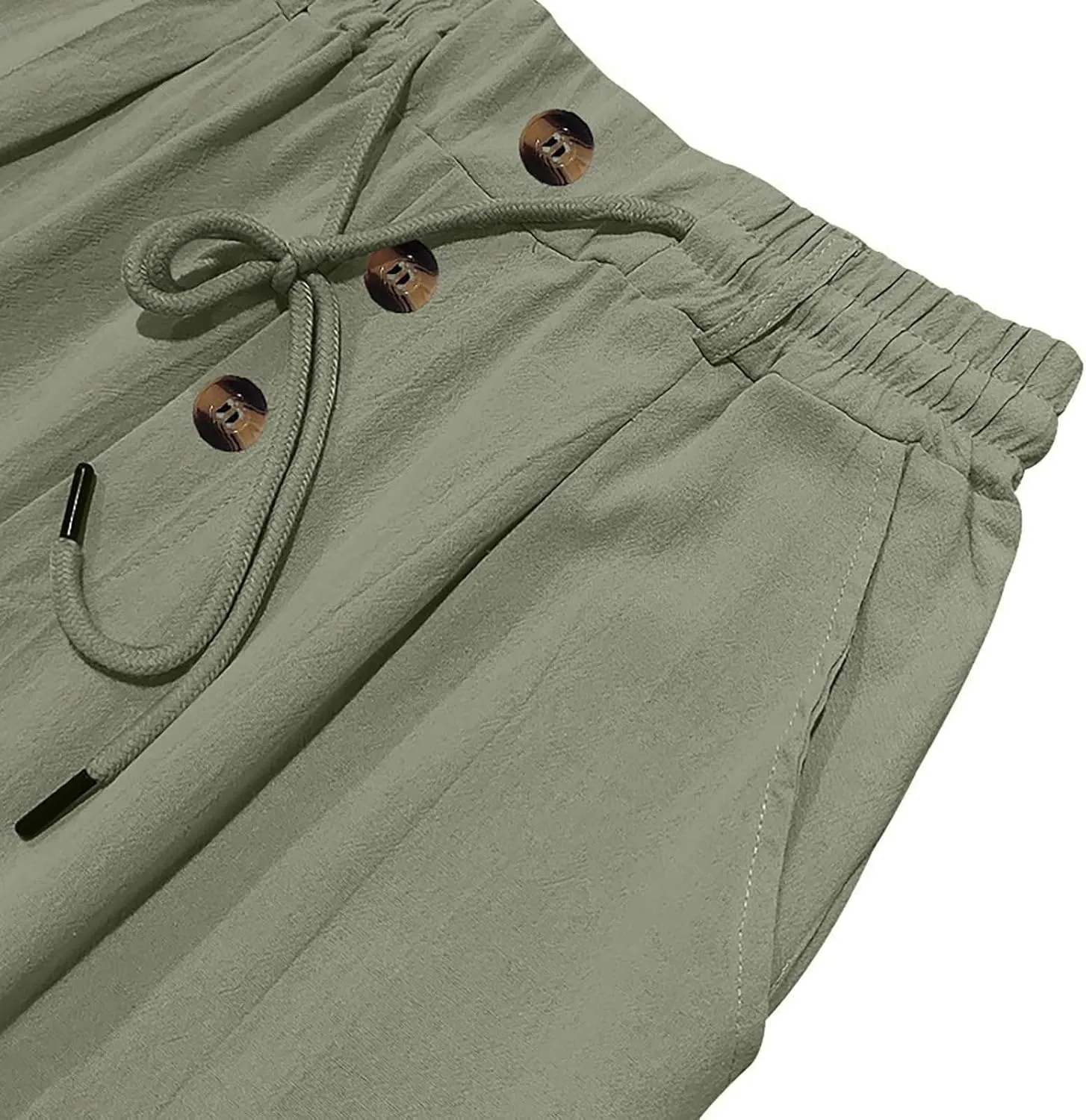 Mens Summer Beach Linen Pants Drawstring Elastic Waist Button Down Casual Trousers Lightweight Loose Fit Yoga Pants