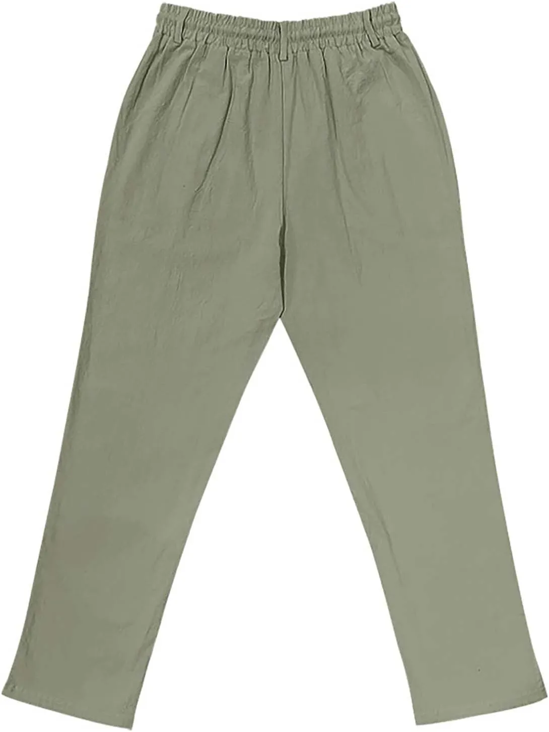 Mens Summer Beach Linen Pants Drawstring Elastic Waist Button Down Casual Trousers Lightweight Loose Fit Yoga Pants