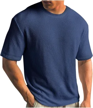 Mens Summer Solid Color Crew Neck Tshirts 2024 Beach Short Sleeve T-Shirt Casual Loose Fit Knitted Tees Clothes