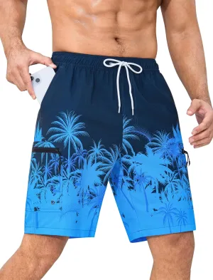 Mens Swim Trunks with Compression Liner Zipper Cargo Pockets Bathing Suit 9 Inch Quick-Dry Swimming Shorts